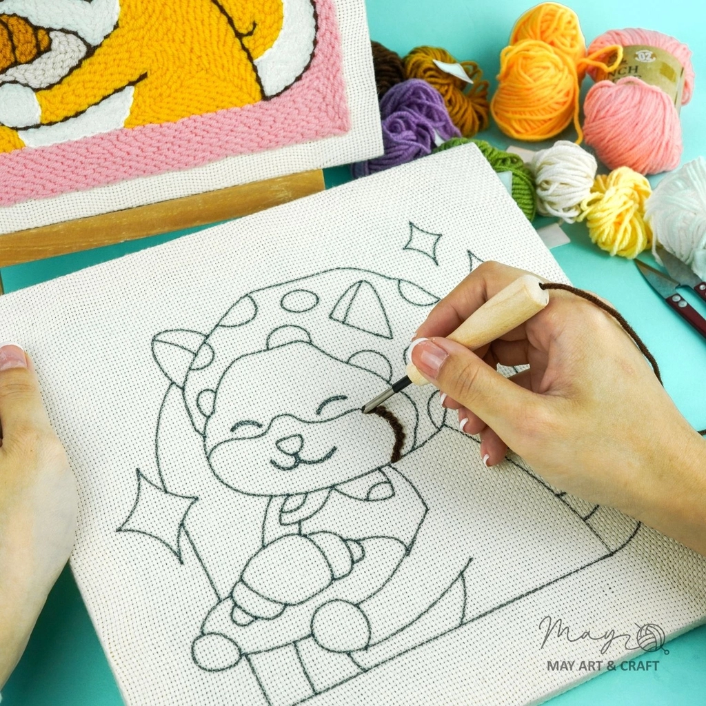 Shiba Inu Cooking Punch Needle Kit With Wooden Frame