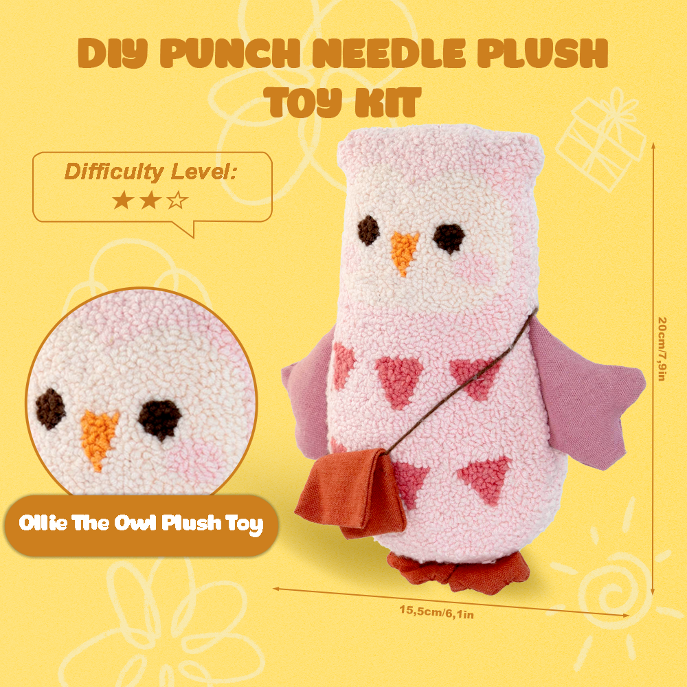 Ollie The Owl Plush Toy Punch Needle Kit