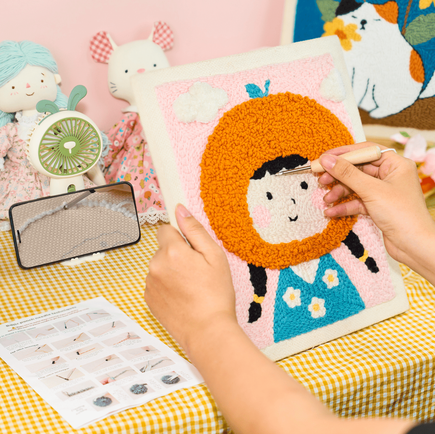 Baby Orange Punch Needle Kit With Wooden Frame