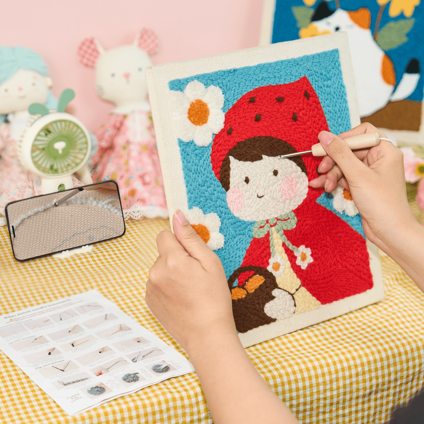 Little Red Riding Hood Punch Needle Kit With Wooden Frame