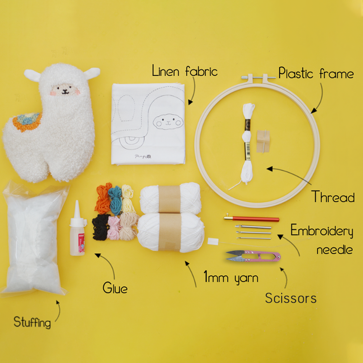 Milo, Coco, Lumi The Alpaca Plush Toy Punch Needle Kit