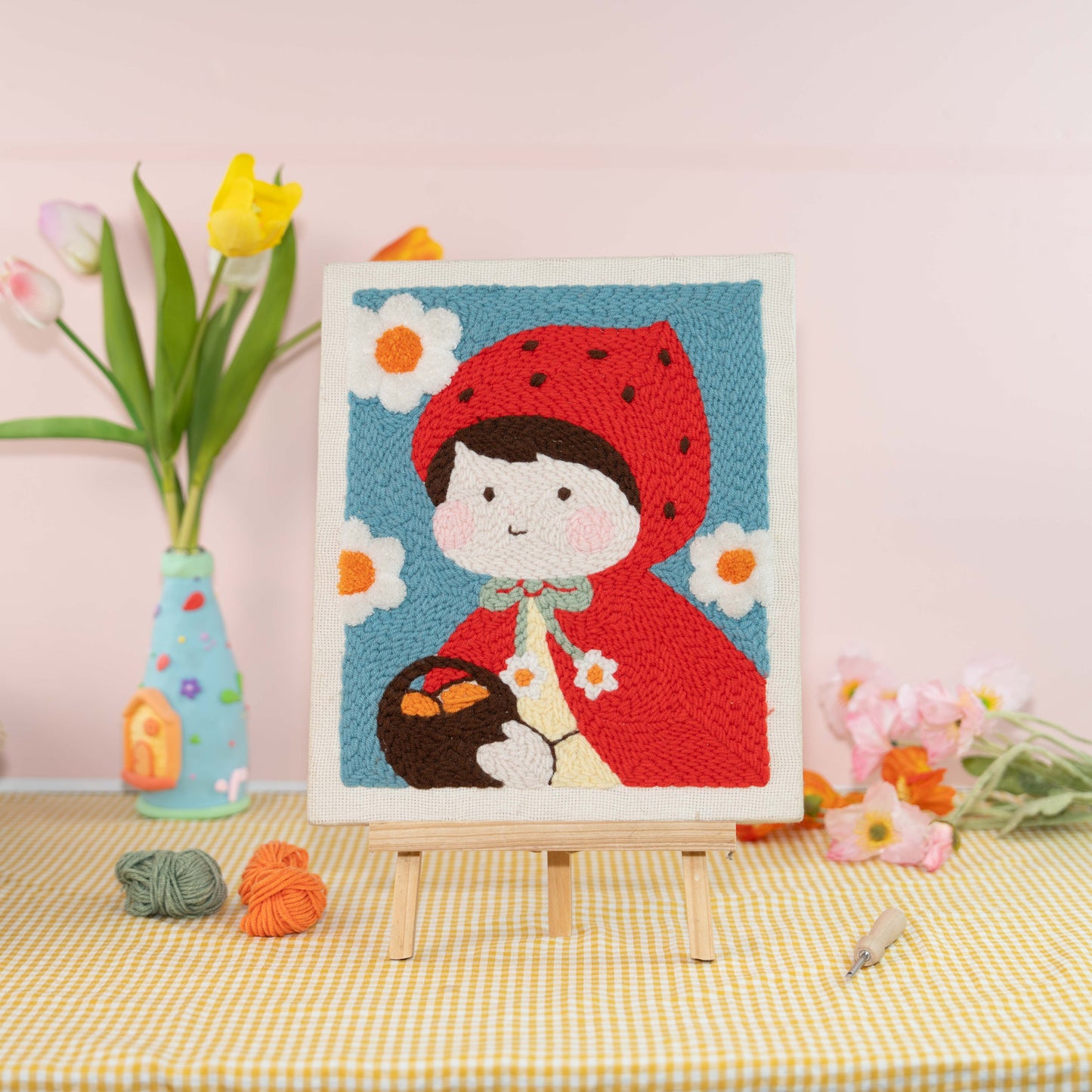 Little Red Riding Hood Punch Needle Kit With Wooden Frame