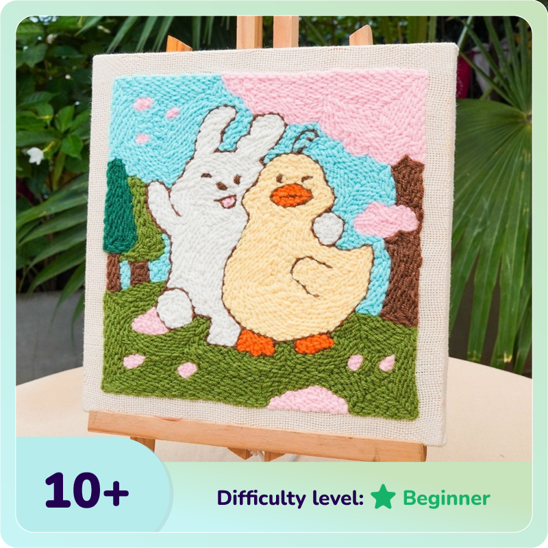 Duck and Rabbit Punch Needle Kit With Wooden Frame