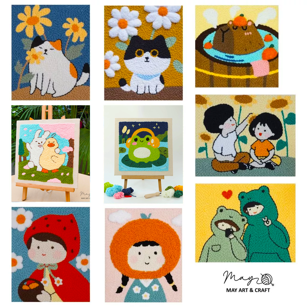 Shiba Inu Cooking Punch Needle Kit With Wooden Frame