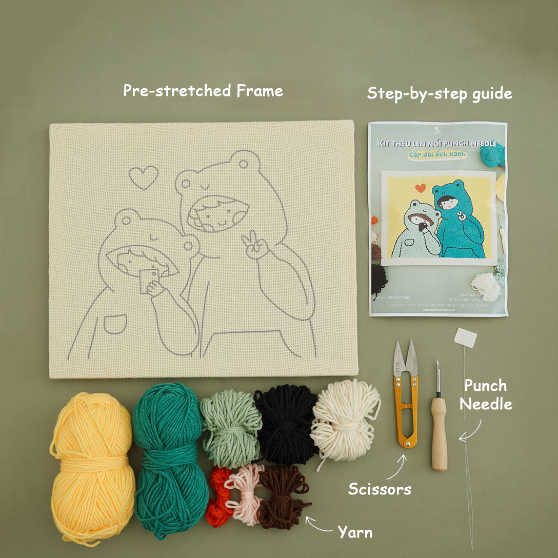 Frog Couple Punch Needle Kit With Wooden Frame