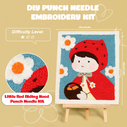 Little Red Riding Hood Punch Needle Kit With Wooden Frame