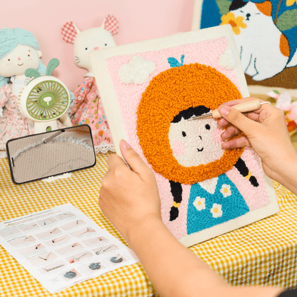 Baby Orange Punch Needle Kit With Wooden Frame