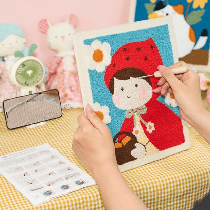 Little Red Riding Hood Punch Needle Kit With Wooden Frame