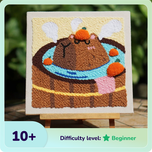 Capybara Hot Bath Punch Needle Kit With Wooden Frame