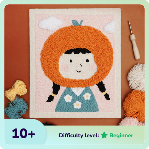 Baby Orange Punch Needle Kit With Wooden Frame