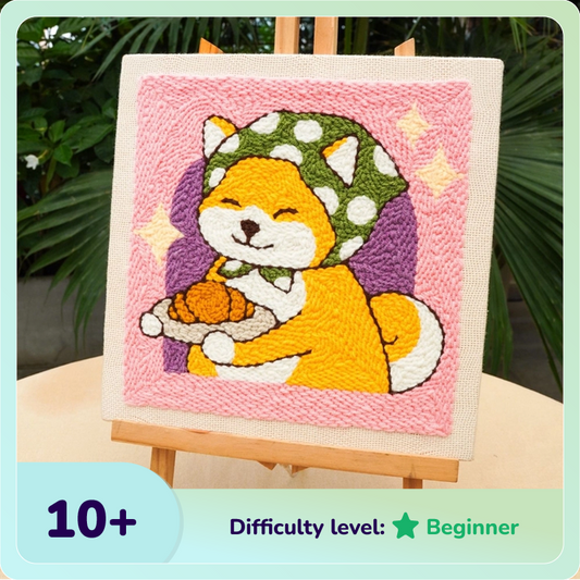 Shiba Inu Cooking Punch Needle Kit With Wooden Frame