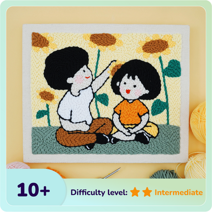 Sunflower Couple Punch Needle Kit With Wooden Frame