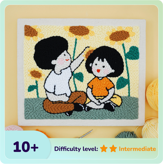 Sunflower Couple Punch Needle Kit With Wooden Frame