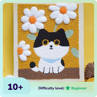 Tabby Cat Punch Needle Kit With Wooden Frame