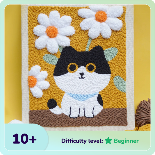 Tabby Cat Punch Needle Kit With Wooden Frame