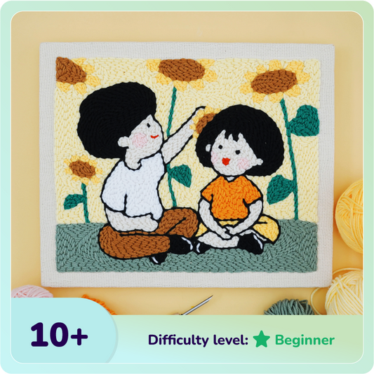Sunflower Couple Punch Needle Kit With Wooden Frame