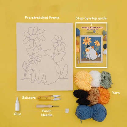 Blossom Kitty Punch Needle Kit With Wooden Frame