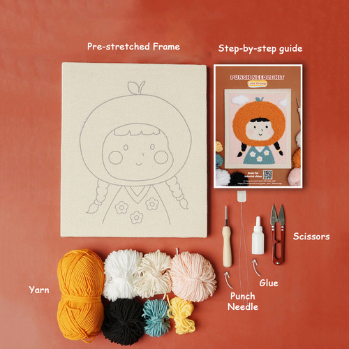 Baby Orange Punch Needle Kit With Wooden Frame